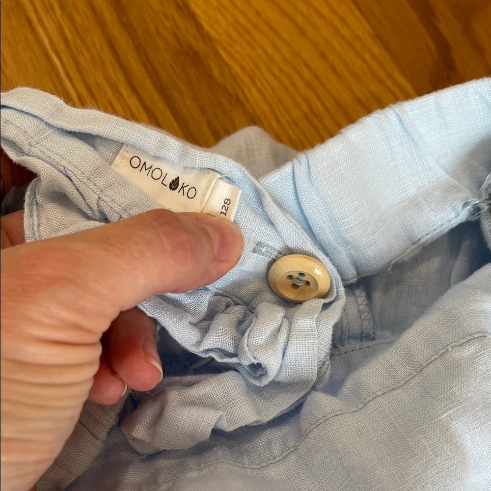 Light Blue Ruffled Strap Linen Overalls - Picture 3 of 4